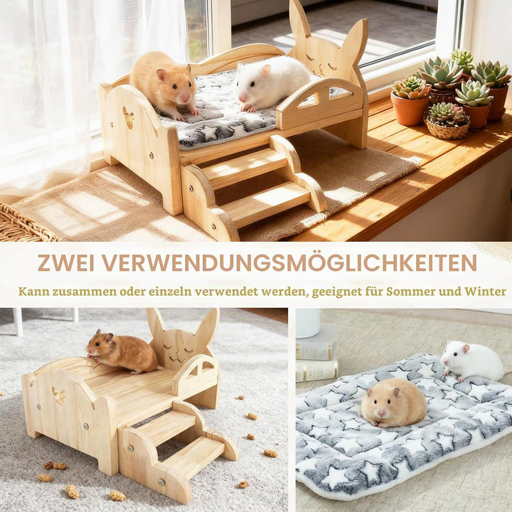 Meerschweinchen Bett, 34 x 22 x 7 cm Holz Meerschweinchen Hängematte mit Abnehmbarem Matratze Hölzer