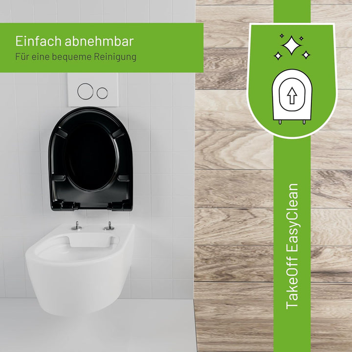 LUVETT® WC-Sitz mit Absenkautomatik D140 D-Form Soft Close® &amp; TakeOff EasyClean Abnahme, hygienisch