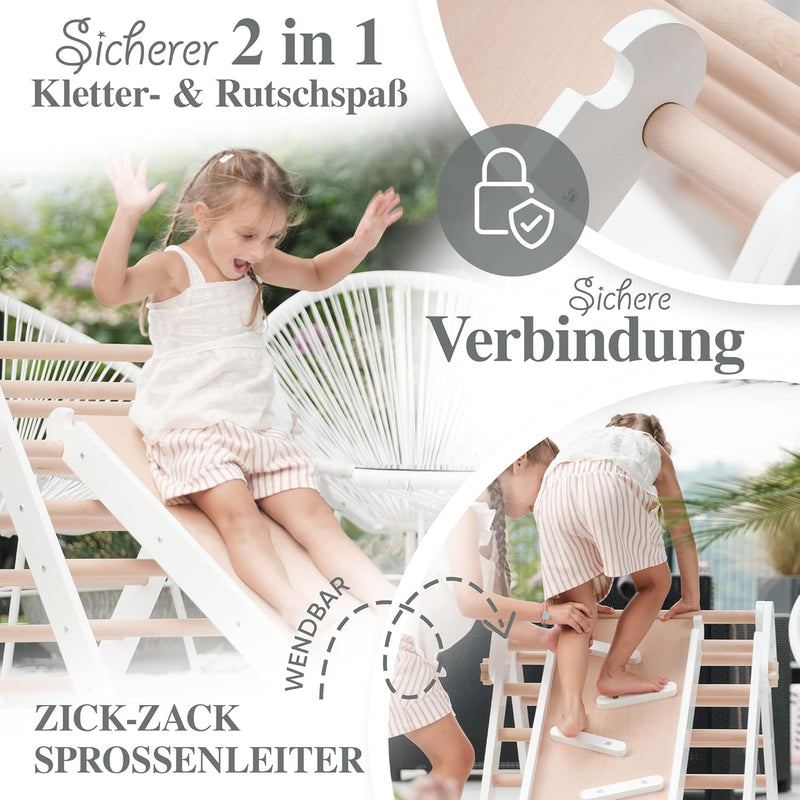 Kids Woody Star® Kletterdreieck mit Rutsche/Sprossenleiter 2in1 Set [EXTRA SICHER] Klettergerüst Ind