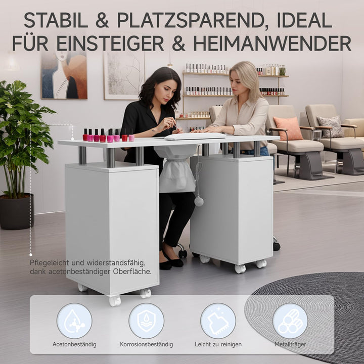 Maniküre Tisch, Nageltisch für Nail Tech mit 3 Schubladen 3 Aufbewahrungsschränke, Staubsammler Hand