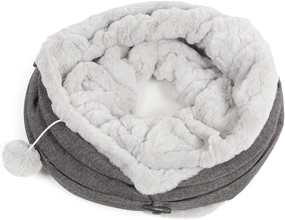 CanadianCat Company | XXL Spieltunnel für Katzen mit Kuschelfell | grau | ca. 35 x 150 cm - Variable