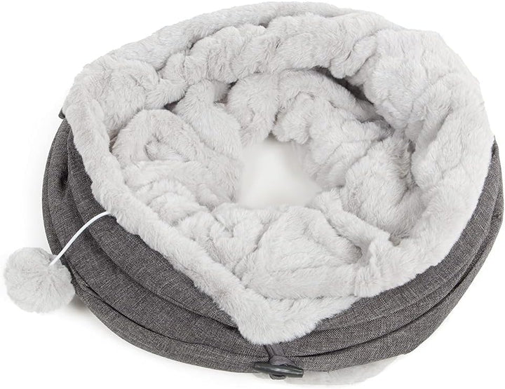 CanadianCat Company | XXL Spieltunnel für Katzen mit Kuschelfell | grau | ca. 35 x 150 cm - Variable