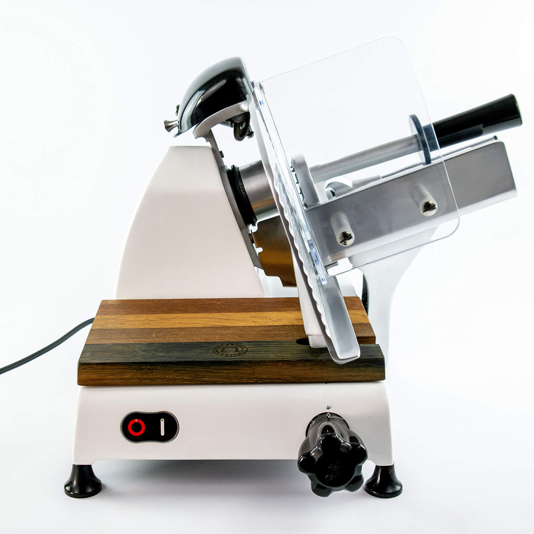 Berkel Red Line 250 weiss Aufschnittmaschine + handgefertigtes Einlegebrett aus Eiche