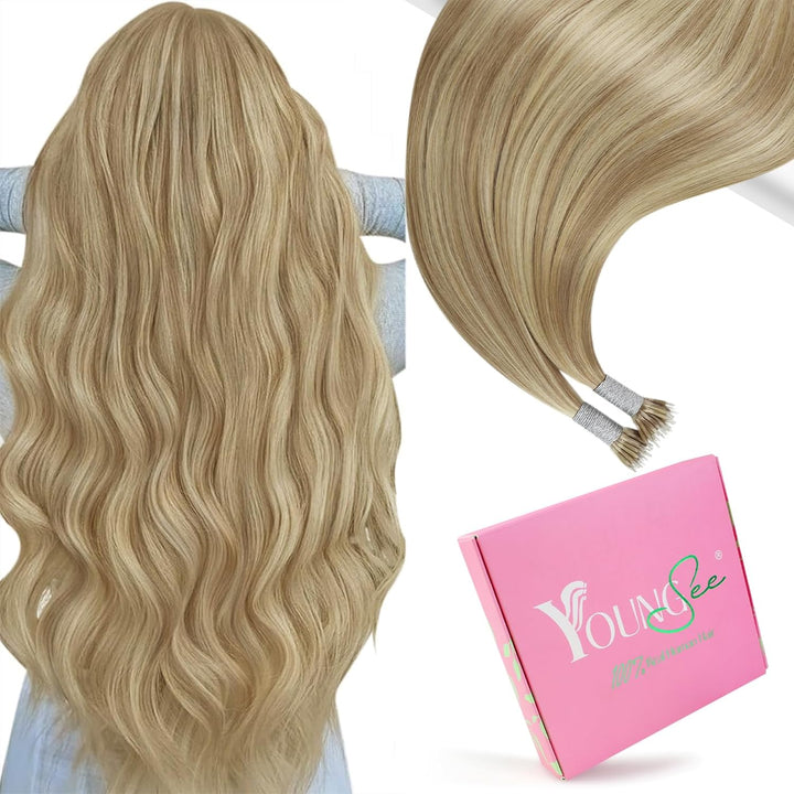 YoungSee Nanoring Extensions Echthaar 60cm Nanoring Extensions Blond mit Platinblond #18/613 Nano Ri