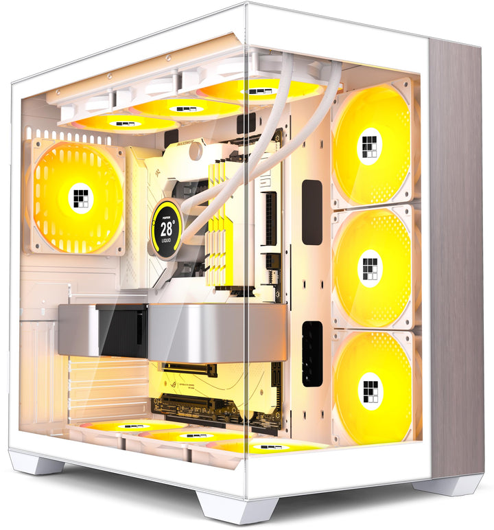 FOIFKIN PC Gehäuse -Holz Walnuss Frontplatte, Vorinstallierter 7 PWM ARGB Lüfter,ATX Mid-Tower Gamin