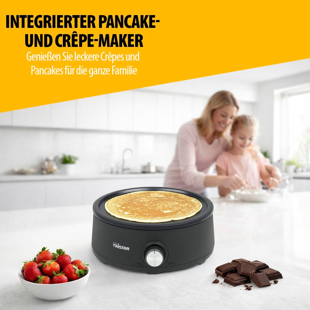 Tristar Fondue-Set, 1,5 L Edelstahl, 2-in-1 mit Crêpe-Funktion, PFAS-frei, Spülmaschinenfeste Teile,