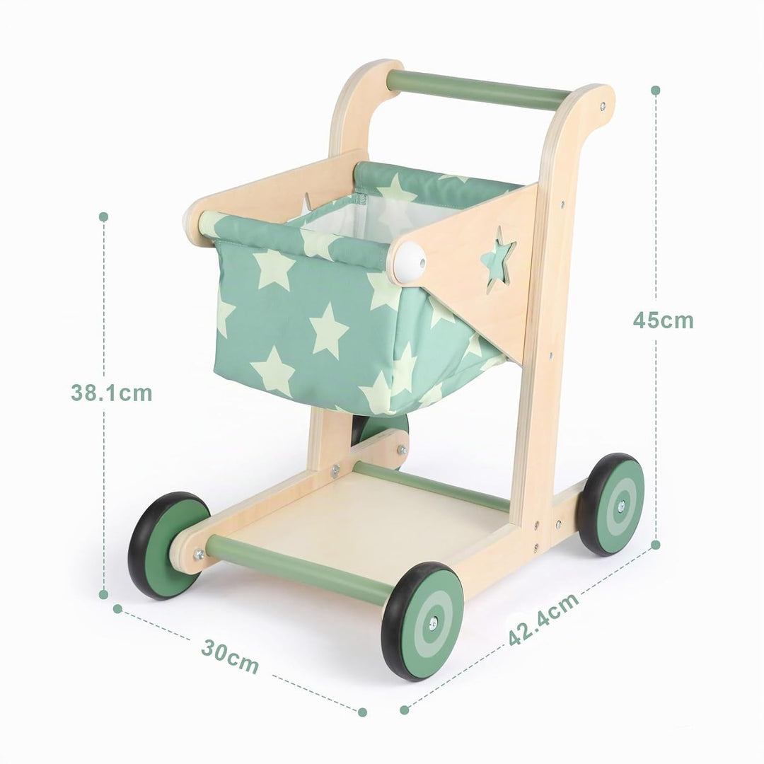 Asweets 2-in-1 Lauflernwagen Holz, Puppenwagen zum Schieben und Ziehen, Baby Walker, Kleinkindspielz