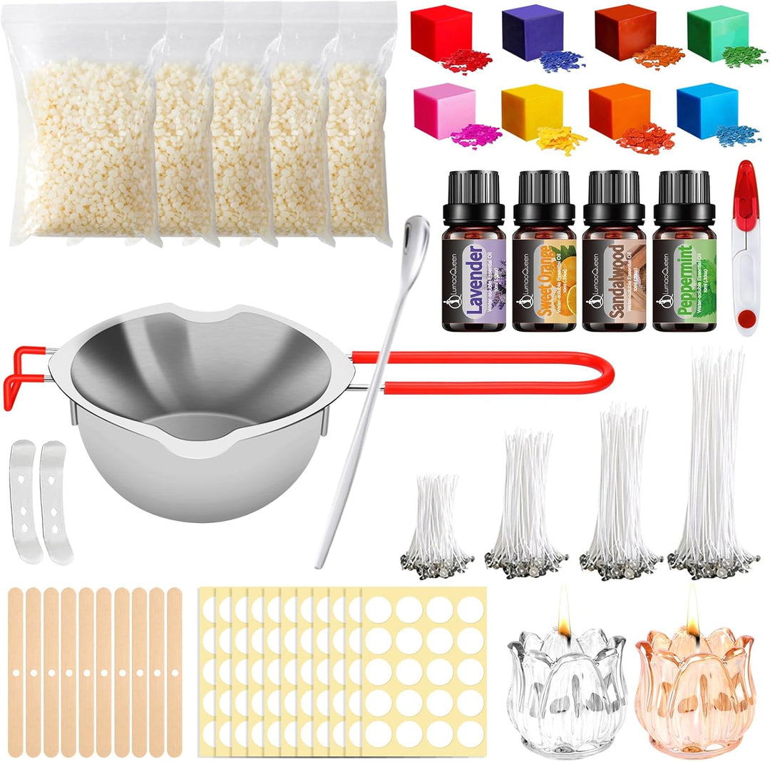 UCAMP Kerzen Selber Machen Set,Kerzenherstellung Kit,8 Kerzenfarbe,400ml Schmelztopf und 2 Dochthalt