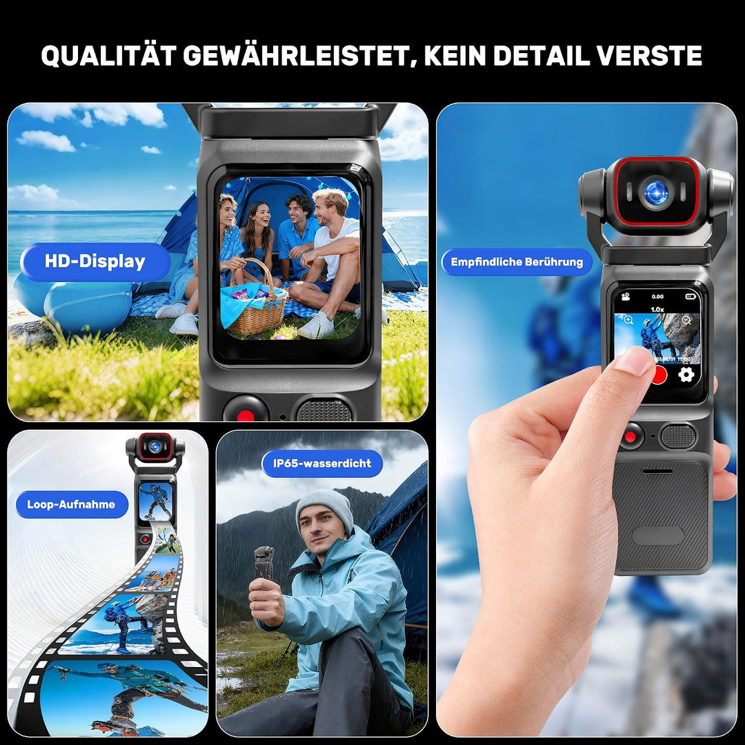 Vlogging Kamera 4K, Kleine Pocket Kamera, Actionkamera für Outdoor