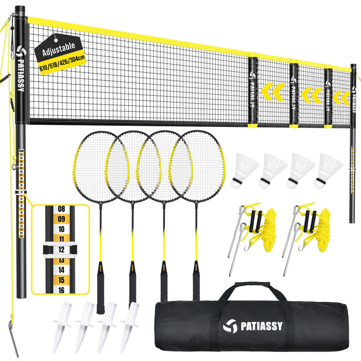 Tragbares Badmintonnetz, Federballnetz für Garten 4-Fach-Breitenverstellbar Sportnetz 6|5,1|4,2| 3 M