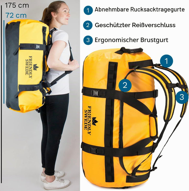 The Friendly Swede Wasserfeste Reisetasche Duffle Bag Rucksack - 30L / 60L / 90L - Seesack, Sporttas