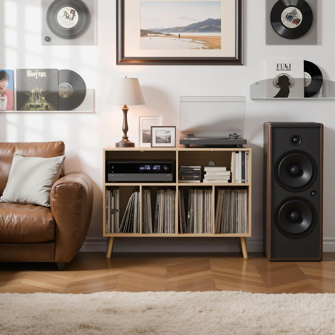 Plattenspieler-Ständer mit Schallplattenaufbewahrung, Vinyl-Plattenregal mit Präsentationsfläche, Sc