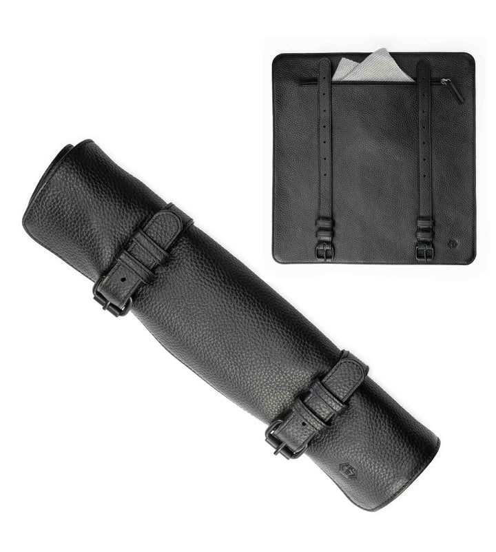 Angus Stoke Messertasche schwarz aus Büffelleder für Kochmesser, 7-Fach Messerrolltasche mit Extra-F