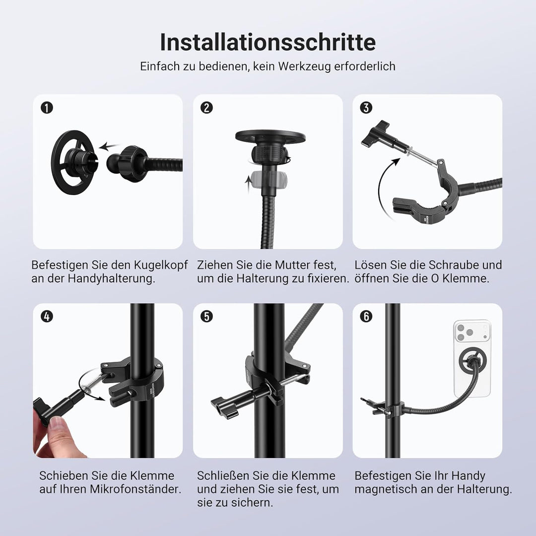 NEEWER BASICS Magnetische Handyhalterung für Microphone Stand mit flexiblem Rohr, Magnet verstellbar