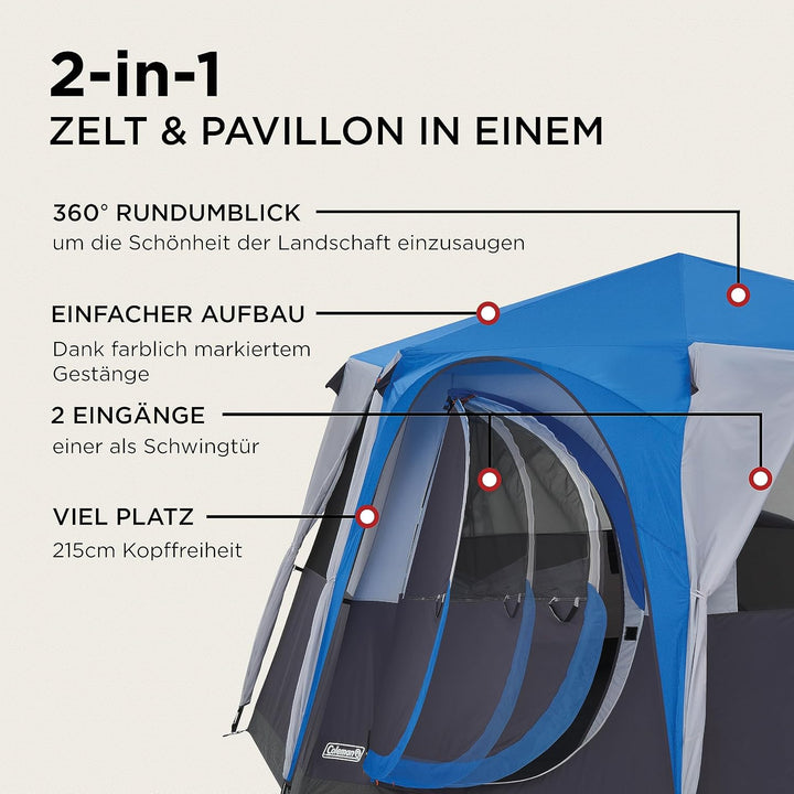 Coleman Octagon mit grossen Fenstern, mit 360° Rundumblick, stabile Stahlstangenkonstruktion, Vollst