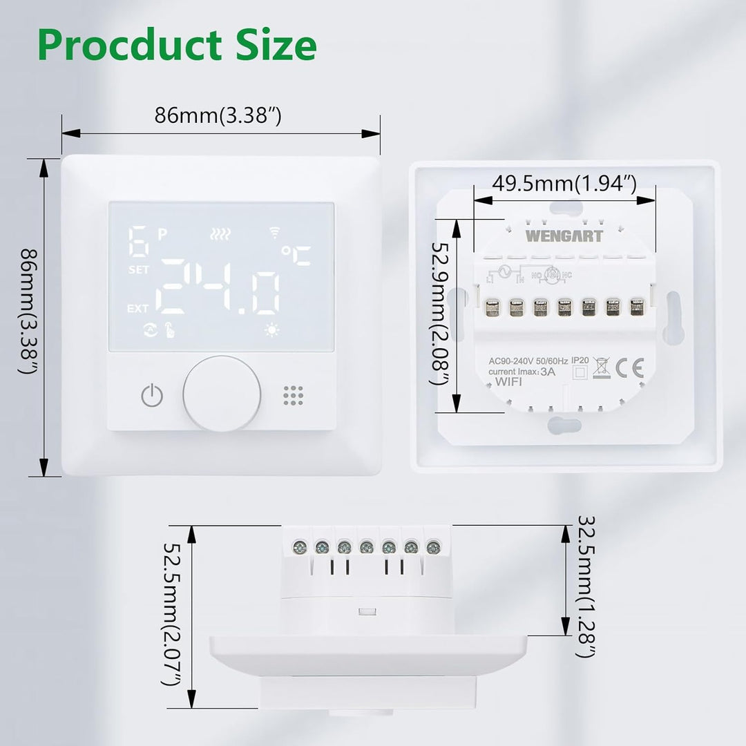 Wengart WLAN-Heizthermostat WG510,Drehen zum Einstellen der Temperatur, Heiz- und Kältemodi einstell