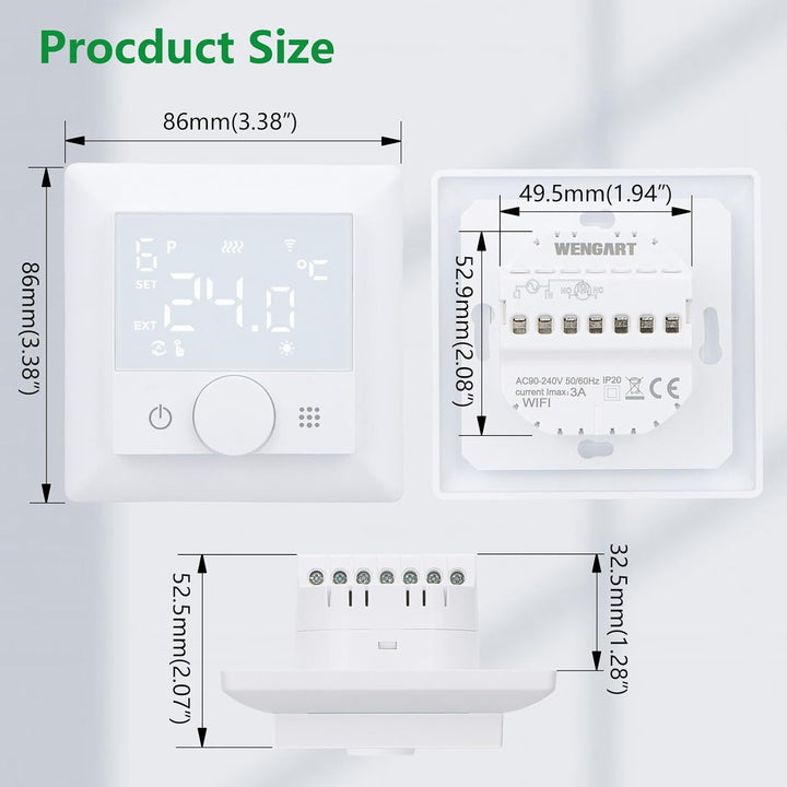 Wengart WLAN-Heizthermostat WG510,Drehen zum Einstellen der Temperatur, Heiz- und Kältemodi einstell
