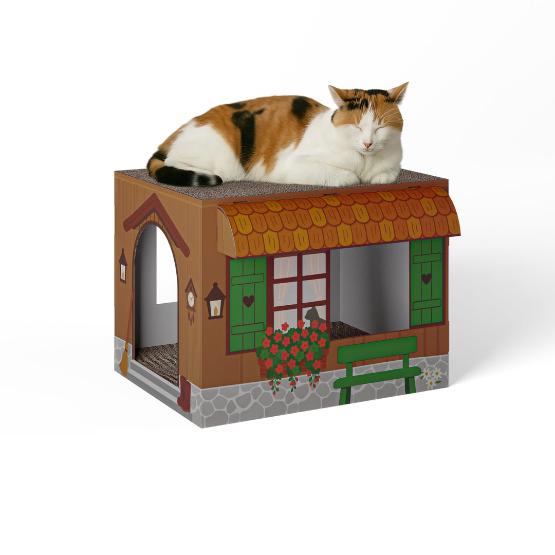 Cat’s Palace Katzenhaus Urige Almhütte – Rückzugsort & Kratzmöbel mit 2 Kratzflächen für Katzen | 45