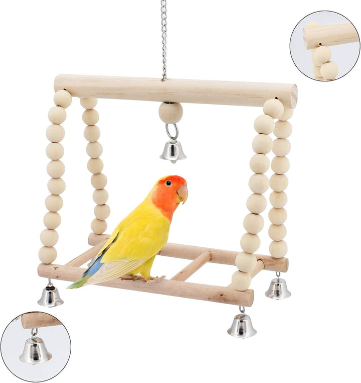 Papageienspielzeug, Spielzeug für Nymphensittiche, Vögel, Kauen, Naturholz, Hängematte, Glocke, Voge