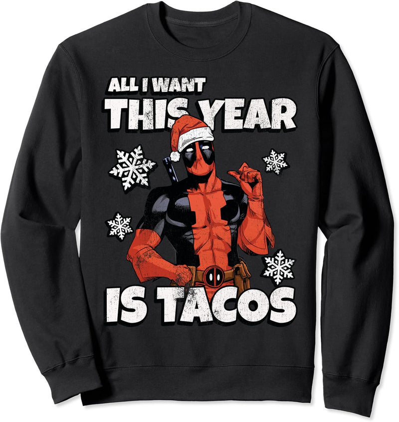 Marvel Deadpool Holiday All I Want Is Tacos Sweatshirt