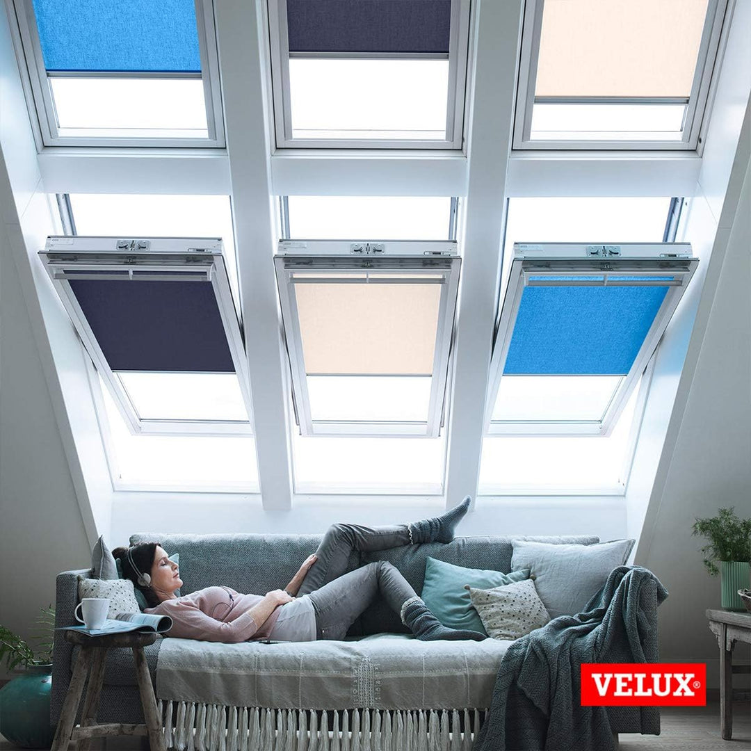 VELUX Original Dachfenster Sichtschutzrollo für MK06, Sandbeige, mit Grauer Führungsschiene GGL, GGU