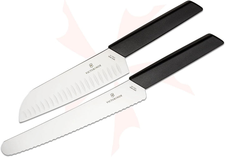 Victorinox Swiss Modern Messer Set, 2-teilig, Brotmesser, Santokumesser, Extra Scharf, Robuster Kuns