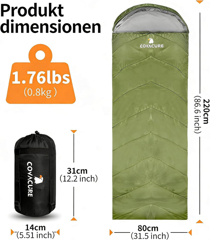 COVACURE Schlafsack Camping – Ultraleichter Sommerschlafsack und Deckenschlafsack, 3 Jahreszeiten Sl