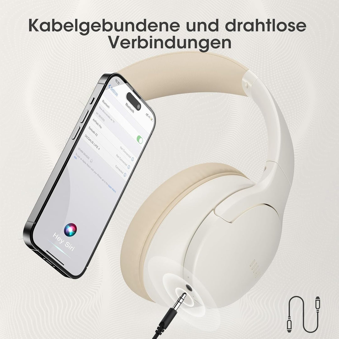 DOQAUS Bluetooth Kopfhörer Over-Ear Bis zu 90 Std,Kopfhörer Over Ear mit 3 EQ-Modi, HiFi-Stereo Falt
