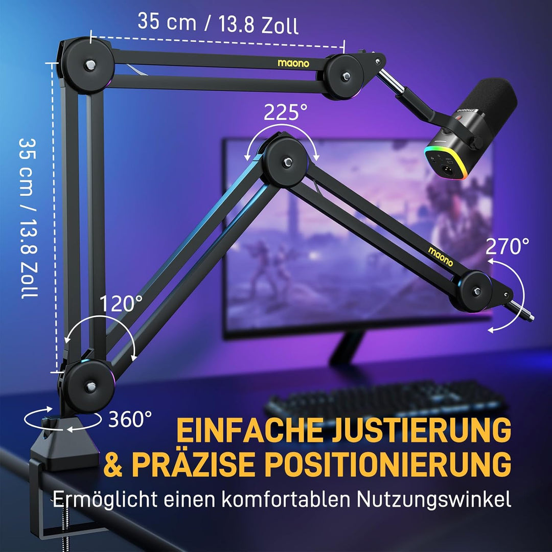 MAONO Mikrofon Arm, verstellbar mit 3/8"-5/8" Adapter, für Blue Yeti、HyperX QuadCast、SoloCast、Elgato