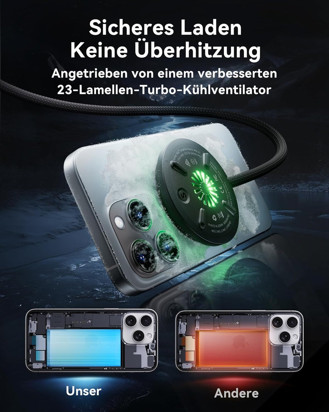 INIU Kompatibel mit Mag-Safe Ladegerät Rosa, 15W Qi2-zertifiziert iPhone Ladestation mit 23-Fin Lüft