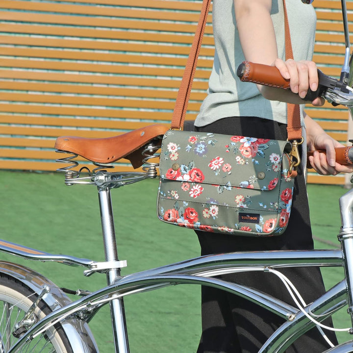 Tourbn Wasserdichte Leinwand Fahrradtaschen Fahrradtasche Lenkertasche Blumenmuster Grün, 25* 18* 6c