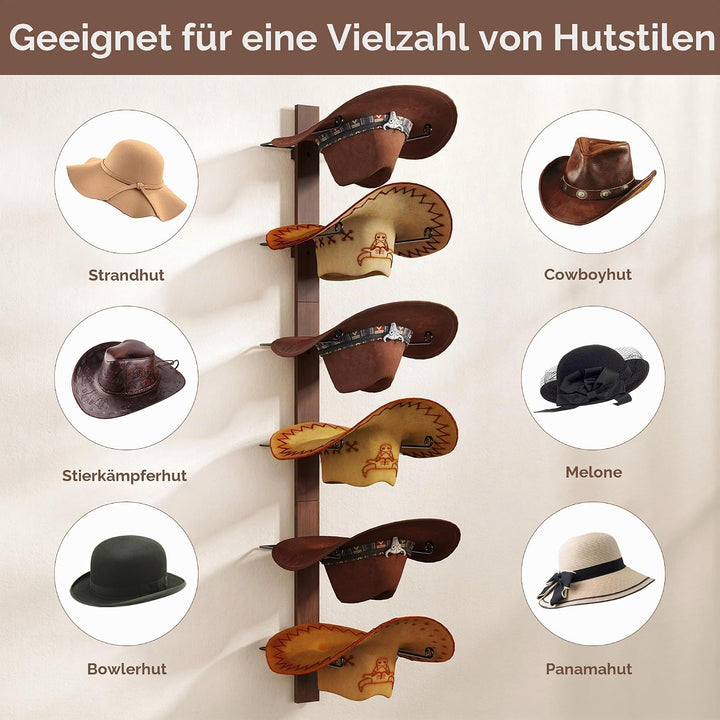 TIPSYTREE Kappenhalter, Cap Halter Tür Hut Racks, 6 Stücke Hut Rack für Cowboyhüte mit Holzbrett, Me