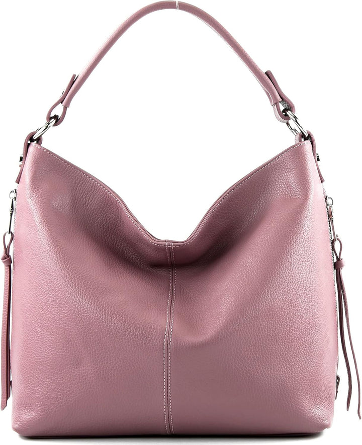 modamoda de Damen Schultertasche, Leder T160 T160 Altrosa, T160 Altrosa