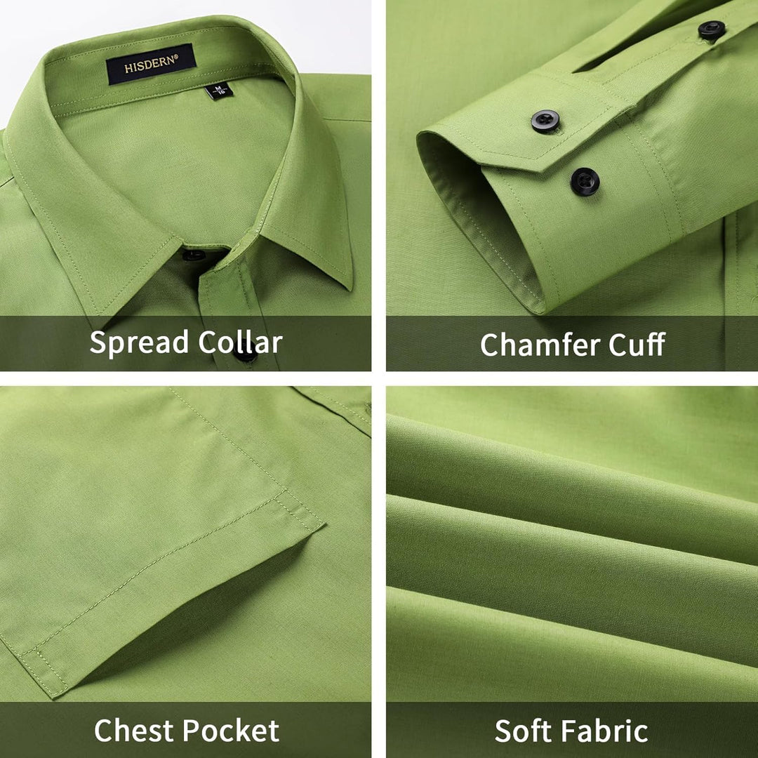 HISDERN Herrenhemd mit Krawatte und Einstecktuch, klassisches Button-Down-Shirt, passende Krawatte u