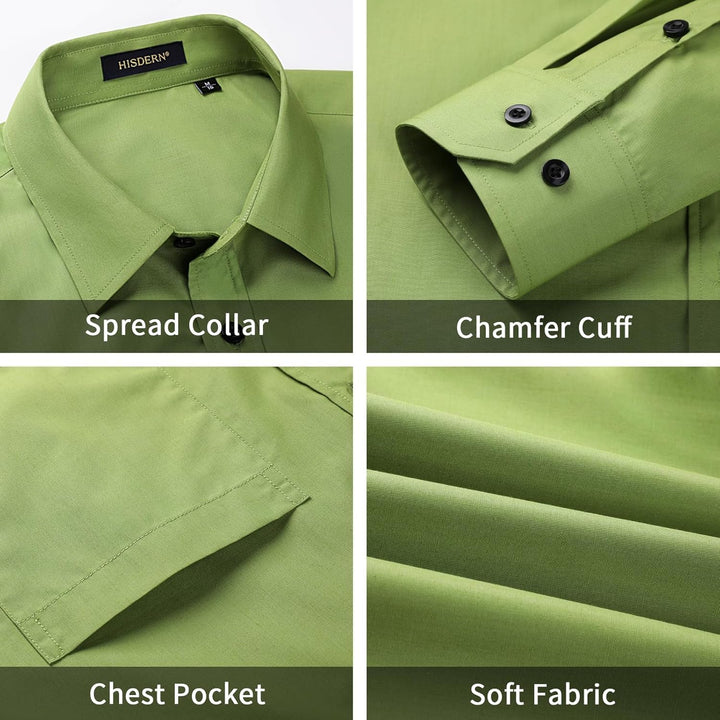 HISDERN Herrenhemd mit Krawatte und Einstecktuch, klassisches Button-Down-Shirt, passende Krawatte u