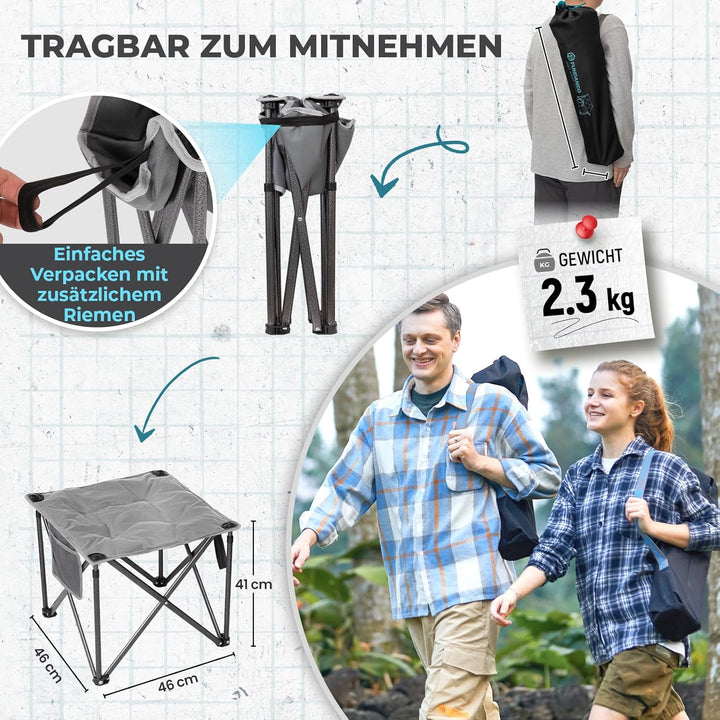 FUNDANGO Campinghocker faltbar Outdoor Camping Hocker zusammenklappbar mit Tragetasche, Grau