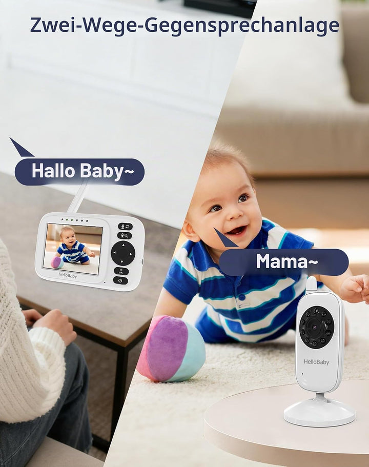 HelloBaby Babyphone mit 2 Kameras ohne WLAN, 3,2 Zoll Bildschirm