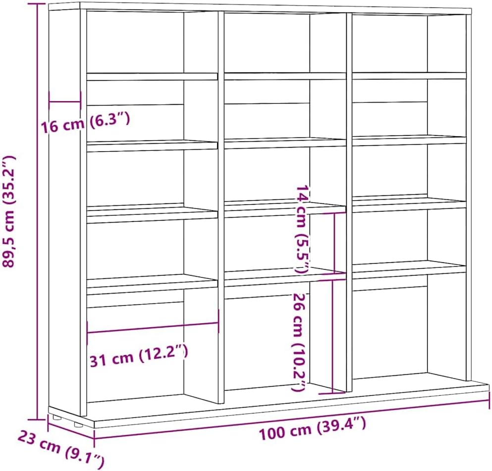 vidaXL CD-Regal Altholz-Optik 100x23x89,5 cm Holzwerkstoff, CD-Schrank, CD-Ablage, Standregal, Regal