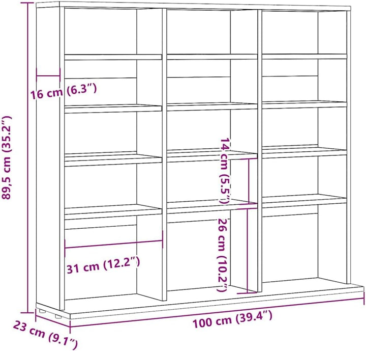 vidaXL CD-Regal Altholz-Optik 100x23x89,5 cm Holzwerkstoff, CD-Schrank, CD-Ablage, Standregal, Regal