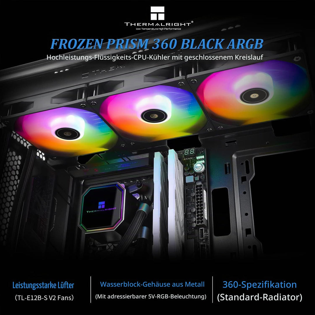 Thermalright Frozen Prism 360 BLACK ARGB CPU-Flüssigkeitskühler,Effiziente PWM-gesteuerte Pumpe 3300