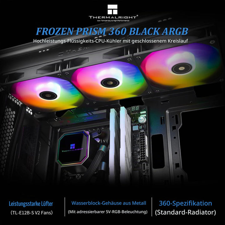 Thermalright Frozen Prism 360 BLACK ARGB CPU-Flüssigkeitskühler,Effiziente PWM-gesteuerte Pumpe 3300