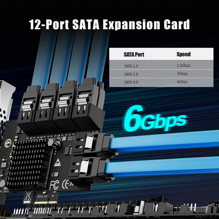 glotrends PCIe SATA Adapterkarte mit 12 Port SATA III 6Gbps (inklusive SATA Kabel und 15PIN SATA Spl
