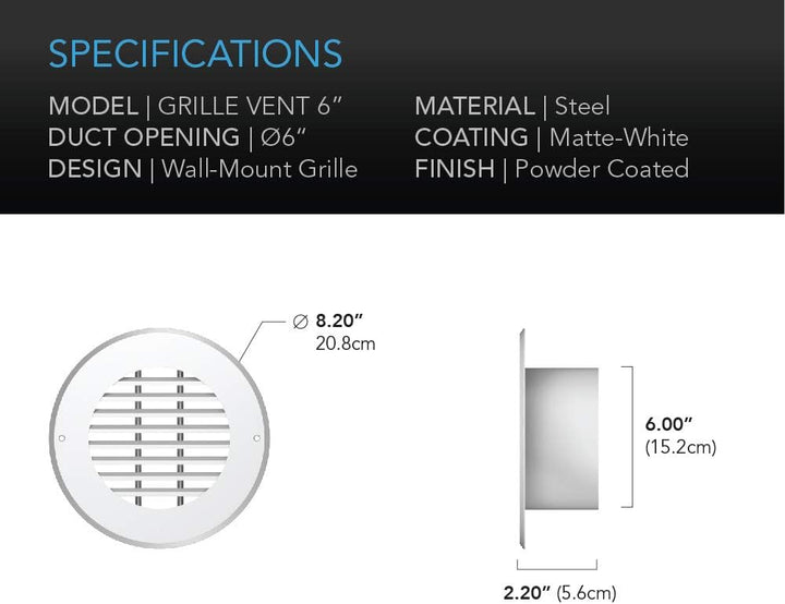 AC Infinity Wandgitter für 150 mm Lüftungsschläuche – Weisses Metall-Lüftungsgitter für Heizung, Küh