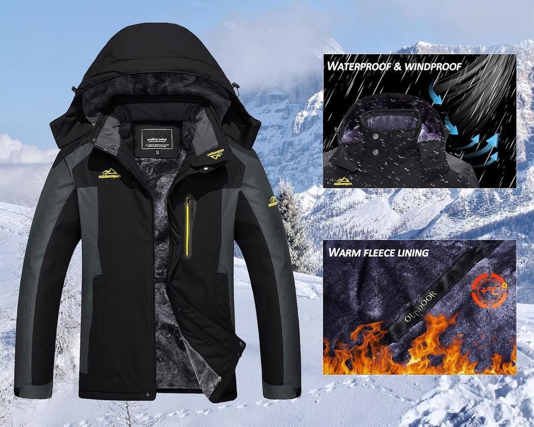 KEFITEVD Winterjacke Herren Wasserdicht Warm Gefüttert Skijacke Winter Outdoorjacke Winddicht Atmung