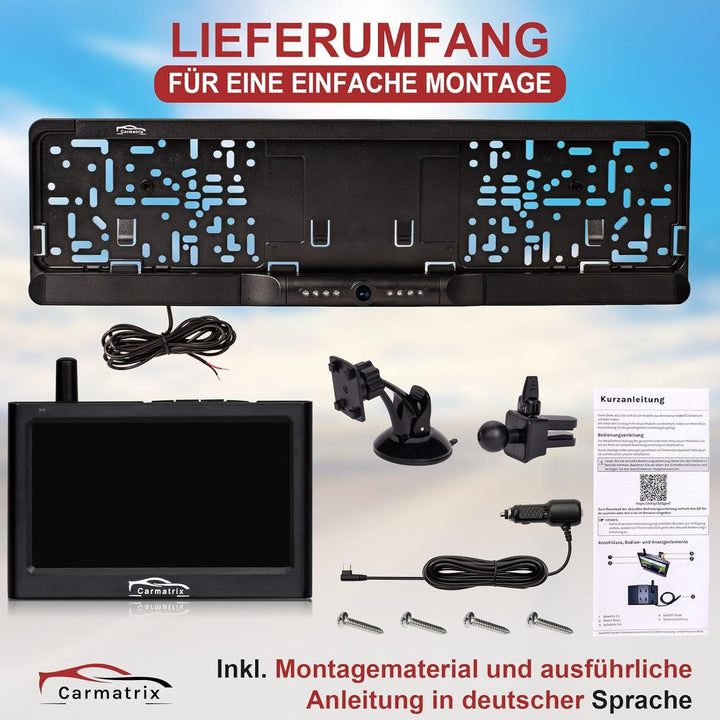 Funk Auto KFZ Rückfahrkamera kabellos Nummernschild 4,3" Monitor Rückfahrsystem mit IR Nachtsicht im