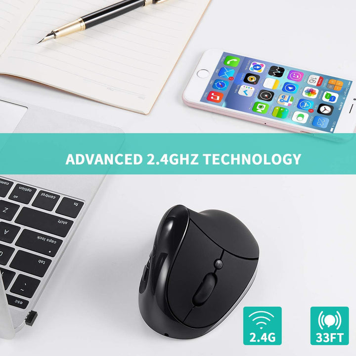AURTEC Linkshändermaus, wiederaufladbare 2,4G-Drahtlos-Ergonomische Vertikalmäuse mit USB-Empfänger,