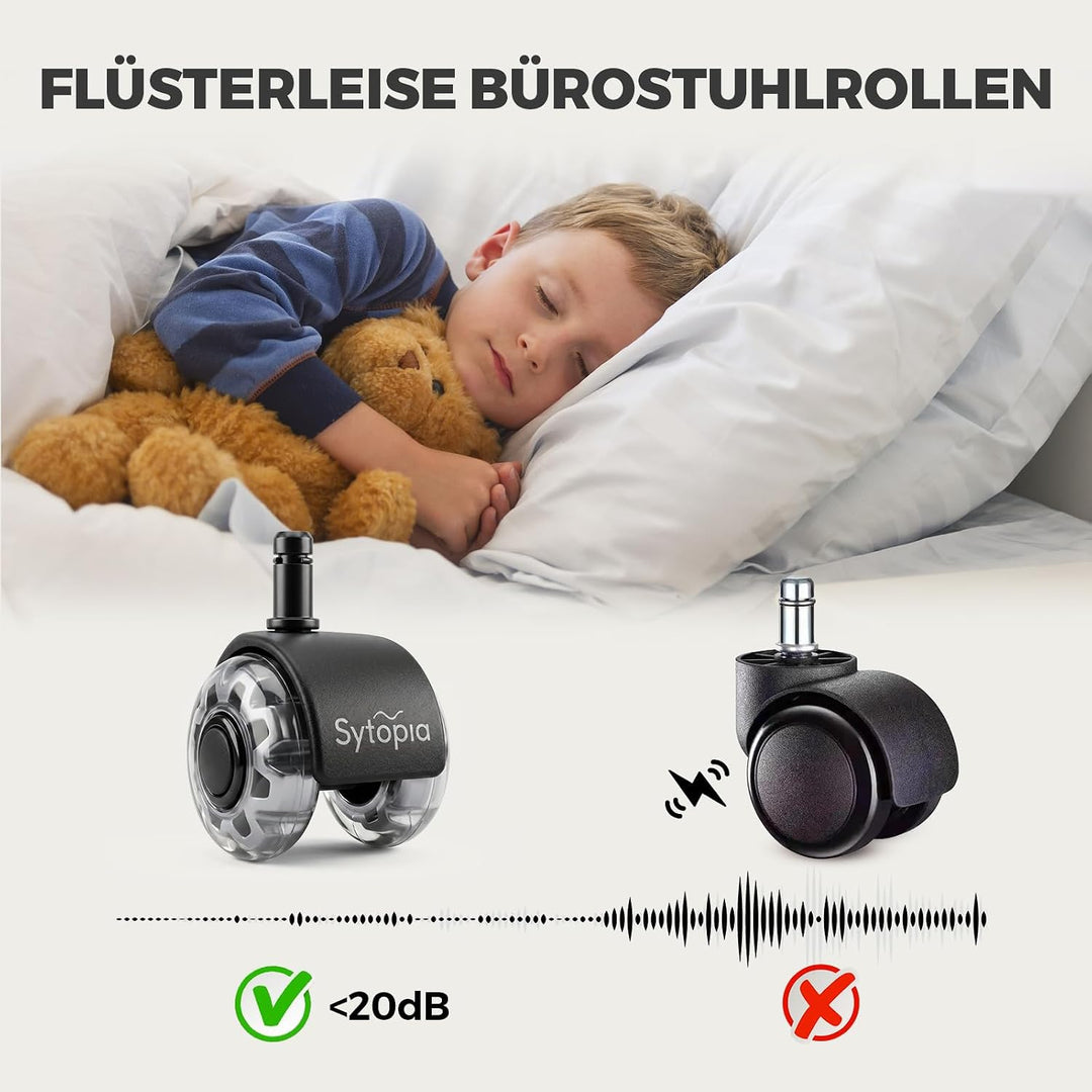 Sytopia Bürostuhl Rollen mit 10mm X 22mm Stift, 5er Set Rollen für 1KEA Bürostühle, Hartbodenrollen