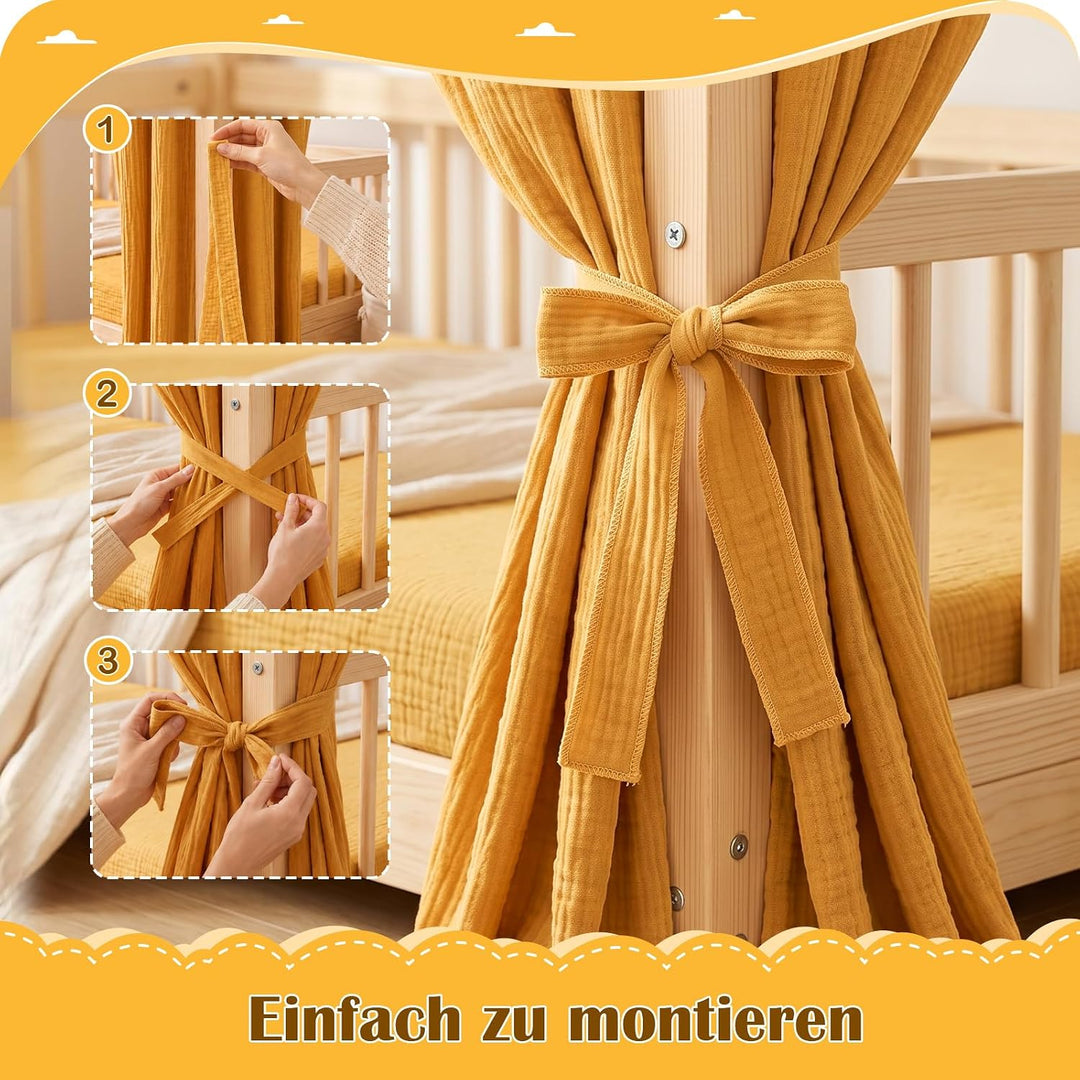 Hausbett Himmel - Betthimmel Hausbett aus 100% Baumwolle Musselin, Hausbett Vorhang für Kinderbett,