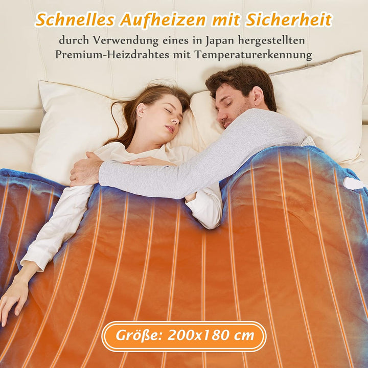 Mia&Coco Heizdecke mit Abschaltautomatik, 180x200cm, 10 Heizstufen Up-to-9 Stunden Auto-Off-Timer Üb