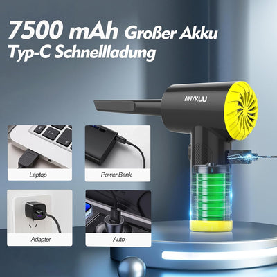 Anykuu Elektrische Staubgebläse Auto 90000 U/min 3-Gänge USB Wiederaufladbar Mini Air Duster mit 750